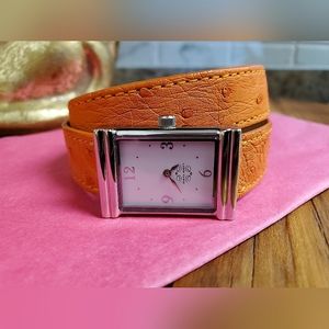 New Ladies' SASHA RHETT Chrissie Orange Ostrich Leather Double-Wrap Watch USA